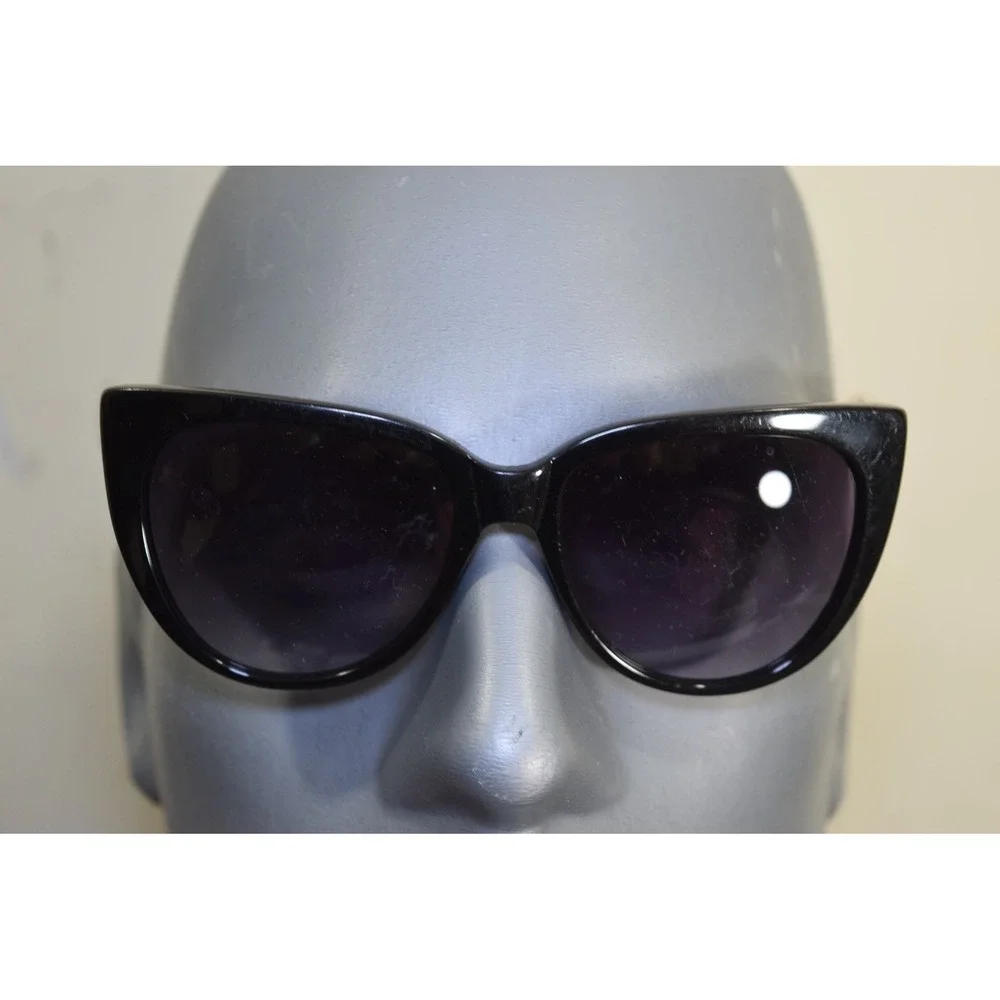 Anthropologie Ett:Twa Bastine Black Motif White Sunglasses 54 17 Oversized Cat